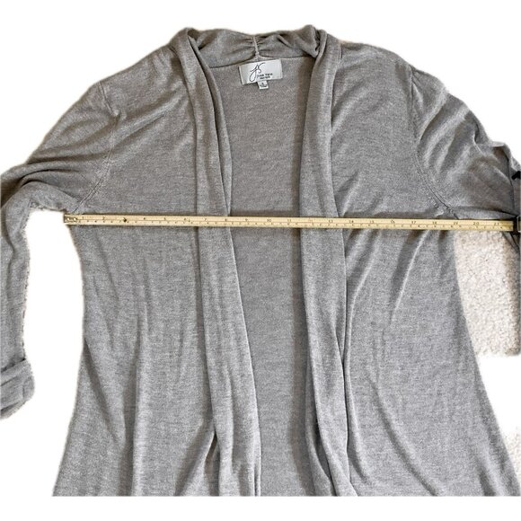 Joan Vass Cardigan  Size S Open Front Light Grey Knit Sweater Roll-tab Sleeves - Picture 9 of 14